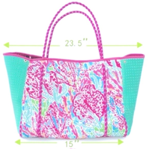 new lily pink CORAL REEF waterproof neoprene tote light resort travel beach bag - Picture 16 of 16